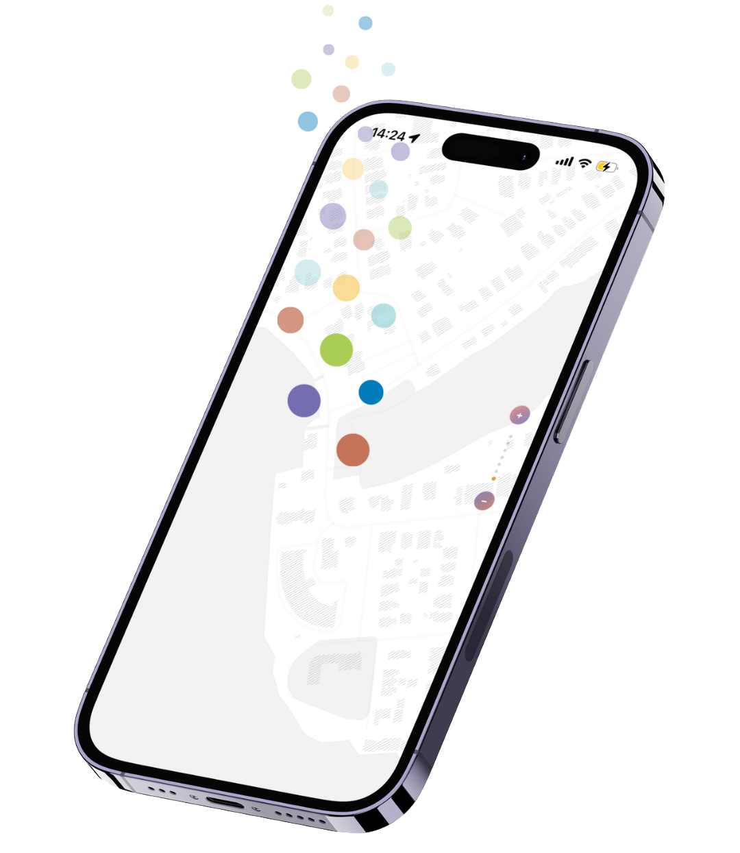maunoh app showing nearby blips on a map